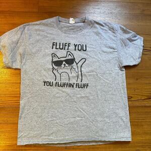 Port and Company gray cat fluff you graphic tee shirt SIZE XL